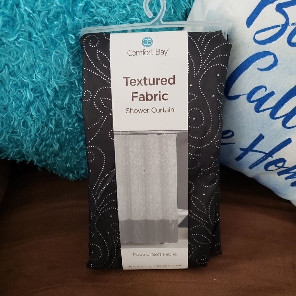 COMFORT BAY TEXTURED FABRIC SHOWER Curtain, NEW